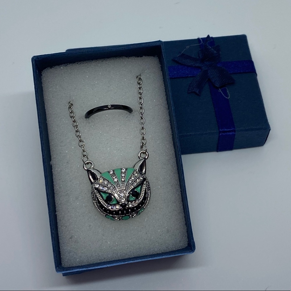 Alice in Wonderland Cat Necklace with Ring 925 Sz5